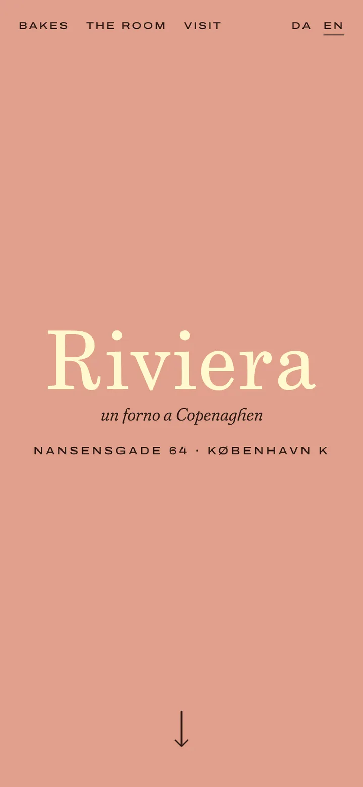 Riviera in butter on salmon, un forno a Copenaghen under it, and an arrow at the foot.