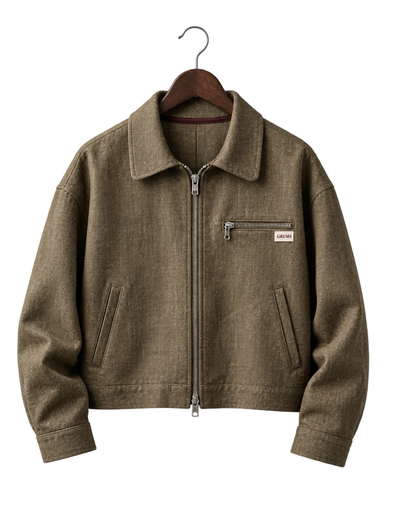 Lees jacket, front view — original Grums capsule study