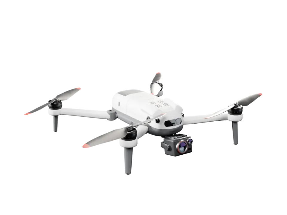 Terne X v2: a white folding drone matched to a reference photo of a DJI Air 3S.